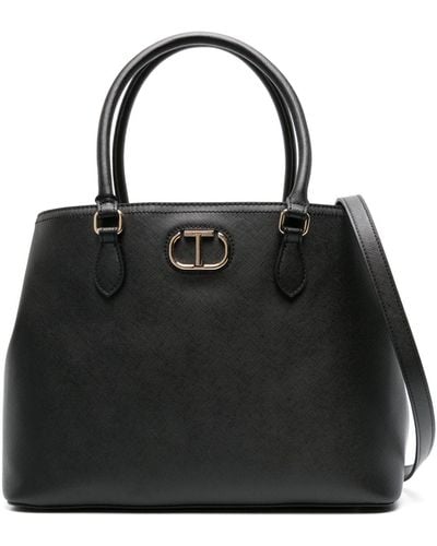 Twin Set Oval T Faux-leather Tote Bag - Black