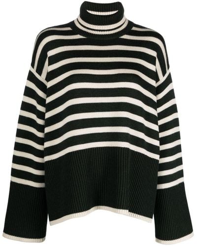 Totême Striped Wool-cotton Jumper - Black