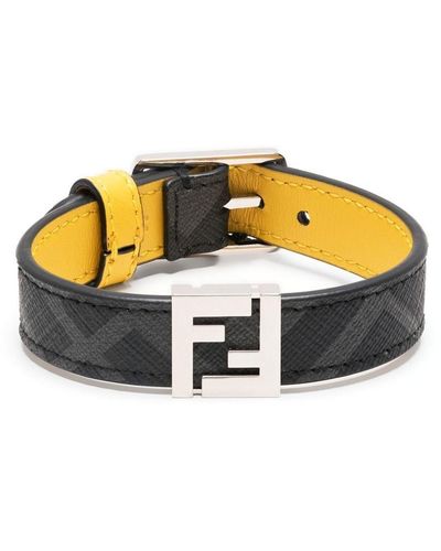 Fendi Ff Leather Bracelet - Black