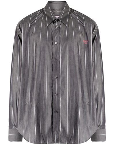 Martine Rose Pulled-neck Striped Cotton Shirt - Grey