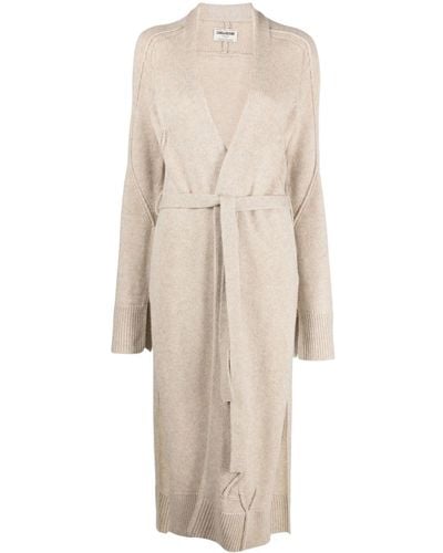 Zadig & Voltaire Salome Ribbed-knit Belted Midi Cardi-coat - Natural