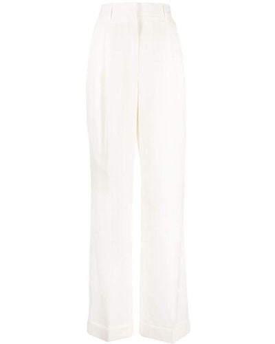 Casablancabrand Pantalon droit en laine à taille haute - Blanc