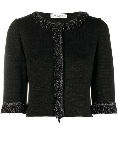 Charlott Fringe-embellished Cropped Cardigan - Black