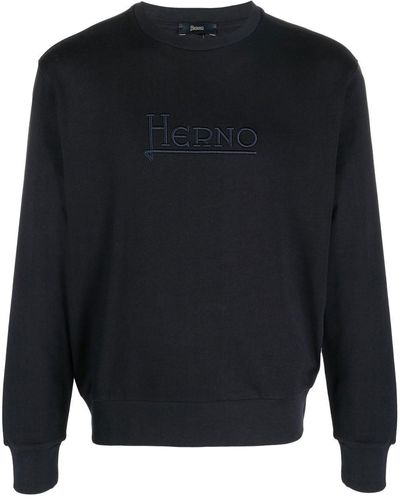 Herno Sweater Met Geborduurd Logo - Blauw