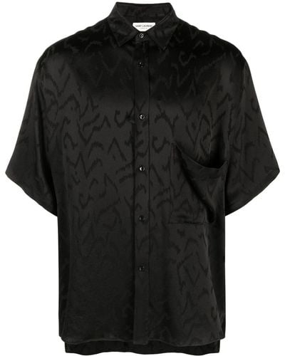 Saint Laurent Patterned-jacquard Short-sleeve Shirt - Black
