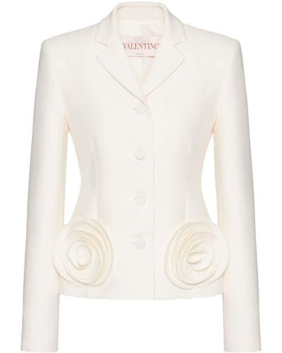 Valentino Garavani Crepe Couture Blazer Met Roosapplicatie - Wit