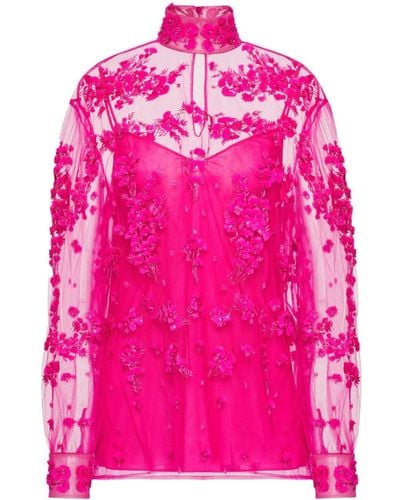 Valentino Garavani Tulle Illusione Embroidered Blouse - Pink