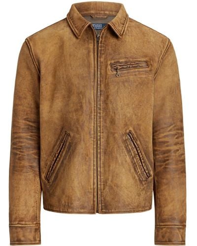 Polo Ralph Lauren Hemingway Panelled Leather Jacket - Brown