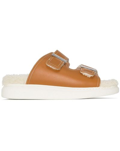 Alexander McQueen Leather Shearling Sandals - Brown