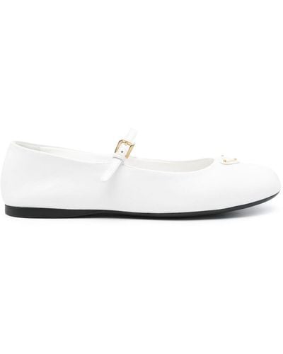 Prada Logo-triangle Leather Ballerina Shoes - White