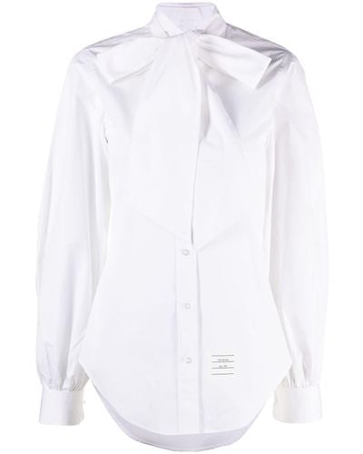 Thom Browne Camisa de popelina con lazo oversize - Blanco