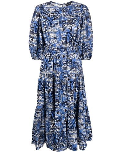 Kate Spade Scenic Stroll Lawn-print Midi Dress - Blue