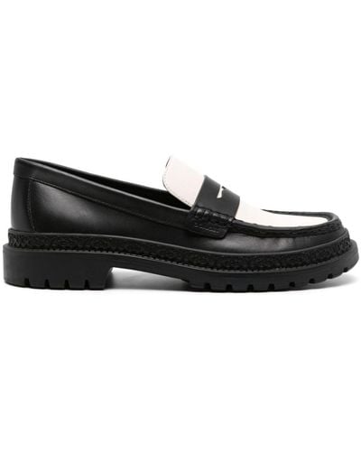 COACH Logo-embossed Trim Leather Loafers - Black