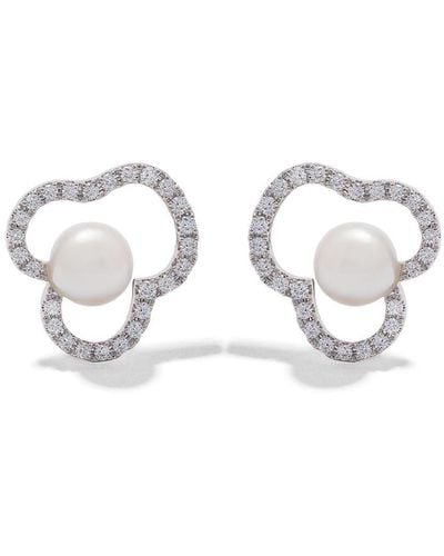 Tasaki 18kt White Gold Collection Line Chants Akoya Pearl Diamond Earrings - Metallic