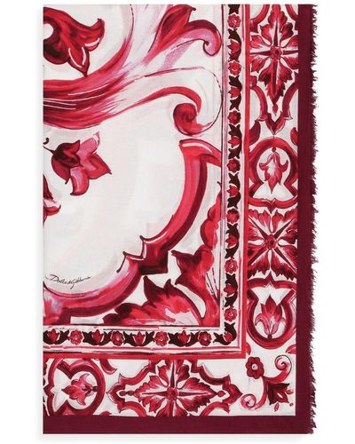 Dolce & Gabbana Pareo con flecos y estampado gráfico - Rojo