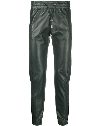 Saint Laurent Leather Tapered-leg Trousers - Green