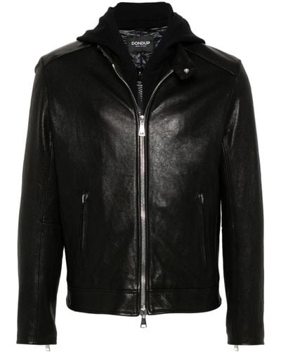 Dondup Hooded Leather Jacket - Black