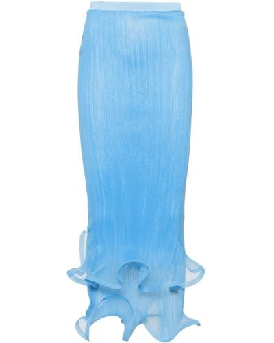 Jonathan Simkhai Ruffle-hem Plissé Pencil Skirt - Blue