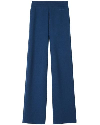 Burberry Embroidered-logo Cashmere Trousers - Blue