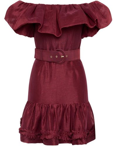 Rebecca Vallance Off-shoulder Belted Mini Dress - Red