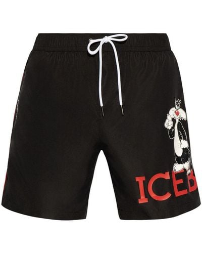 Iceberg Sylvester-print Swim Shorts - Black