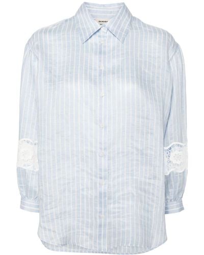 Sandro Chemise en lin à fines rayures - Bleu