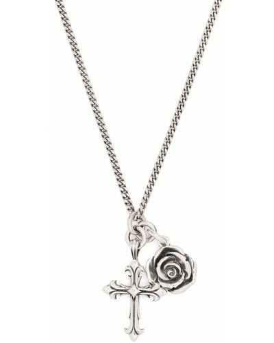 Emanuele Bicocchi Rose And Cross Pendant Necklace - Metallic