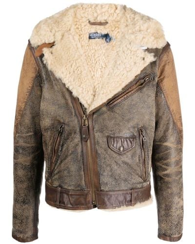 Polo Ralph Lauren Shearling-lined Panelled-leather Biker Jacket - Brown