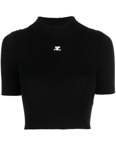 Courreges Logo Cropped Sweater - Black