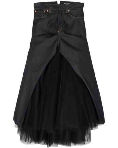 Junya Watanabe Tulle-detailing denim skirt - Nero