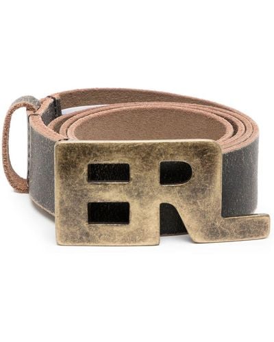 ERL Logo-buckle Cracked Leather Belt - Brown