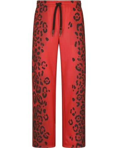 Dolce & Gabbana Leopard-print Wide-leg Pants - Red