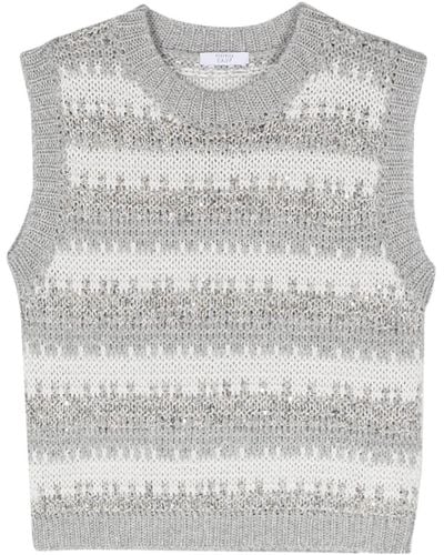 Peserico Sequin-embellished Striped Knitted Top - Grey