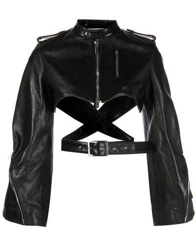 Comme des Garçons Belted Cut-out Leather Jacket - Black
