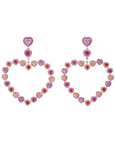 Anabela Chan 18kt Rose Gold Vermeil Love Heart Sapphire And Diamond Earrings - White