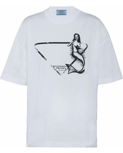 Prada T-Shirt mit Meerjungfrauen-Print - Grau