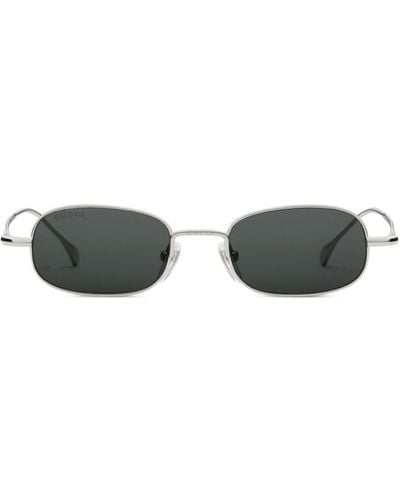 Gucci Logo-engraved Rectangle-frame Sunglasses - Metallic