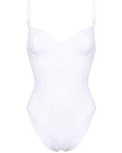 Elisabetta Franchi Logo-embroidered Bustier Swimsuit - White