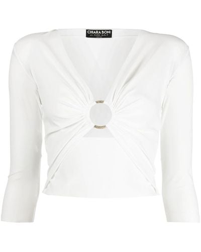 La Petite Robe Di Chiara Boni Severa Plunge Style Crop Top - White