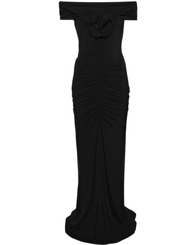 Nissa Floral-appliqué Off-shoulder Maxi Dress - Black