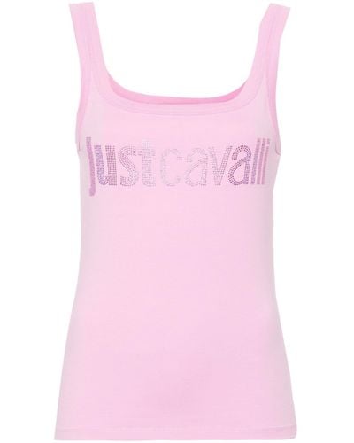Just Cavalli Top mit Strass-Logo - Pink