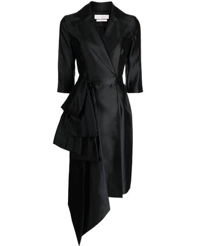 Saiid Kobeisy Belted Shantung Wrap Dress - Black