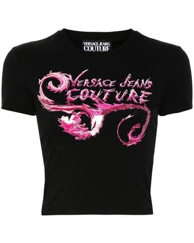 Versace Logo-print Cropped T-shirt - Black
