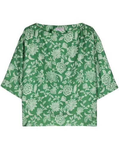 Alberto Biani Floral-print Silk Blouse - Green