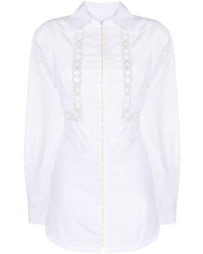 Marine Serre Household Linen Lace-trim Shirtdress - White