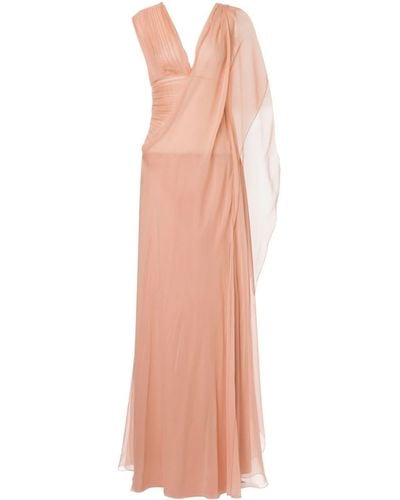 Alberta Ferretti Asymmetric Silk Maxi Dress - Pink