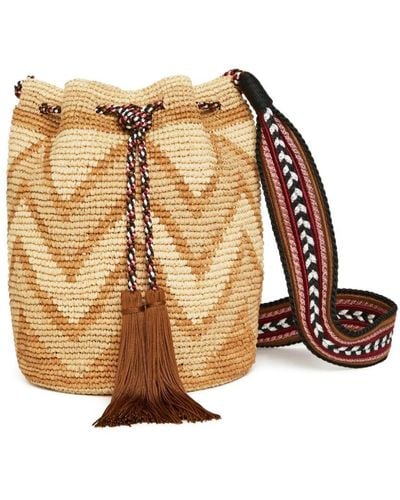 Alanui Chevron-pattern Raffia Bucket Bag - Natural