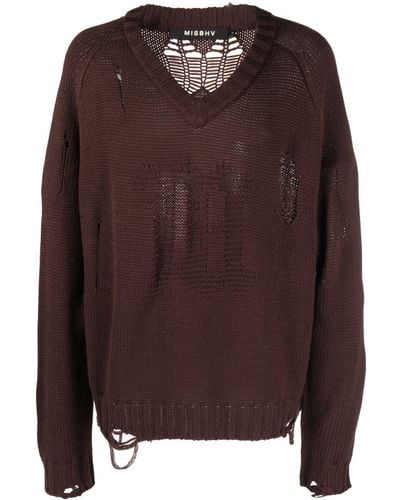 MISBHV Distressed-effect Wool-blend Sweater - Brown