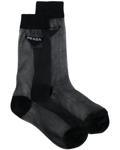 Prada Sheer Logo Socks - Black