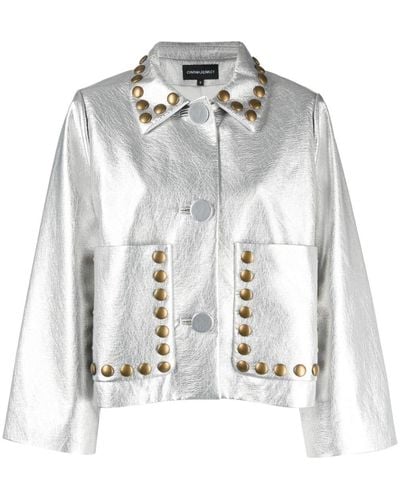 Cynthia Rowley Cropped Studded Faux-leather Jacket - White